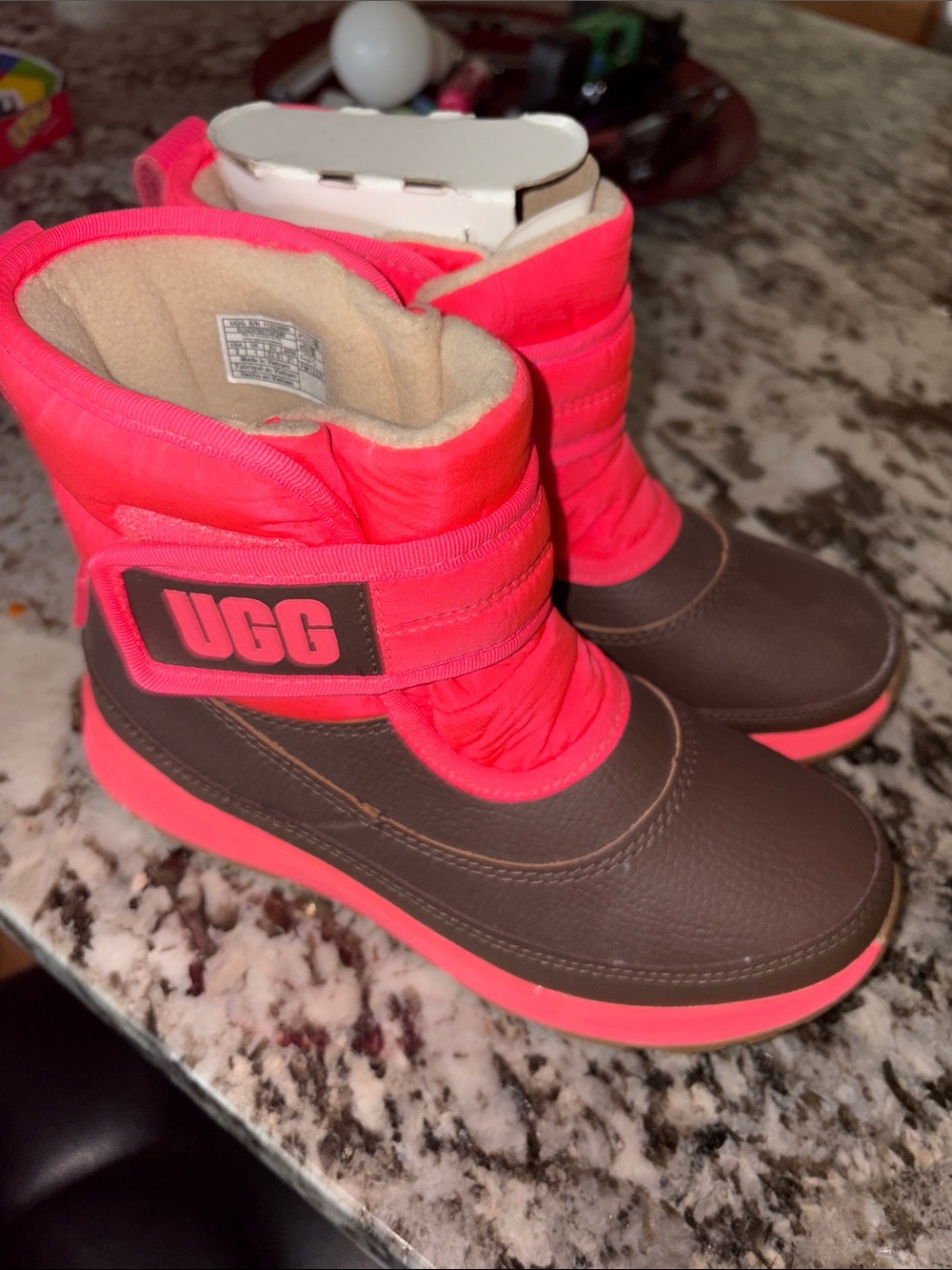 UGG Kids Brown and Bright Pink Waterproof Snow Boots